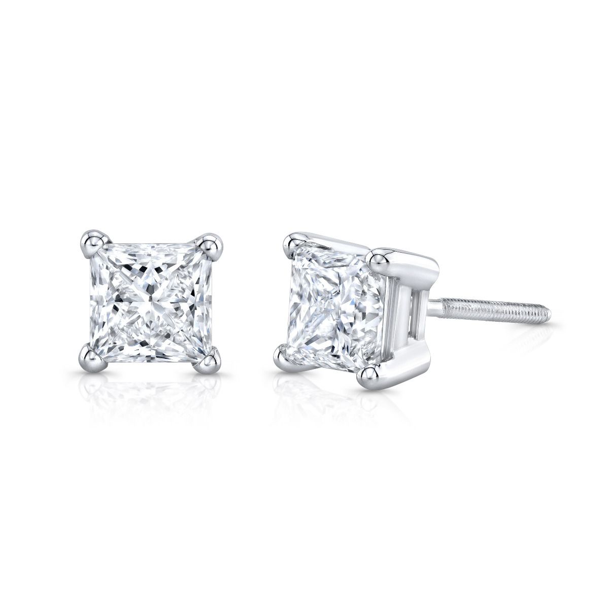 2.12tcw Princess cut earrings with screw on backs